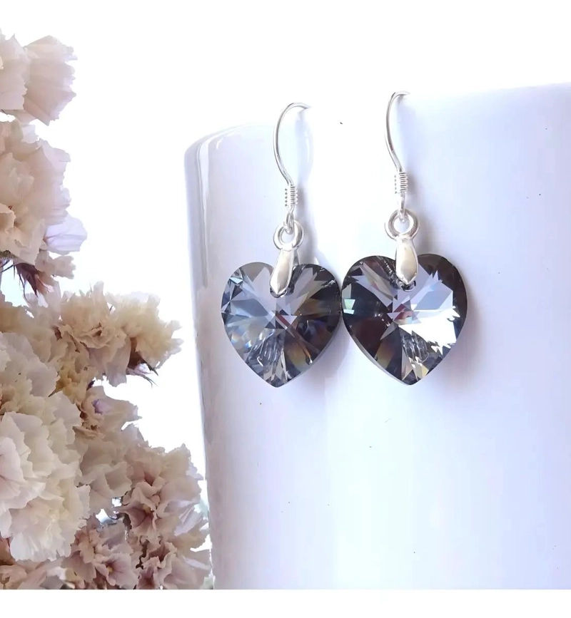 AROS DE CRISTAL EN FORMA DE CORAZON CON GANCHOS DE PLATA - 4