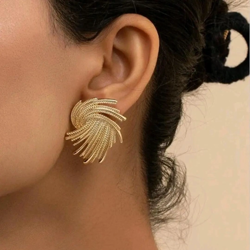 AROS GEOME TRICOS ABSTRACTOS EN BAÑO DE ORO 18K PARA DAMA - 2