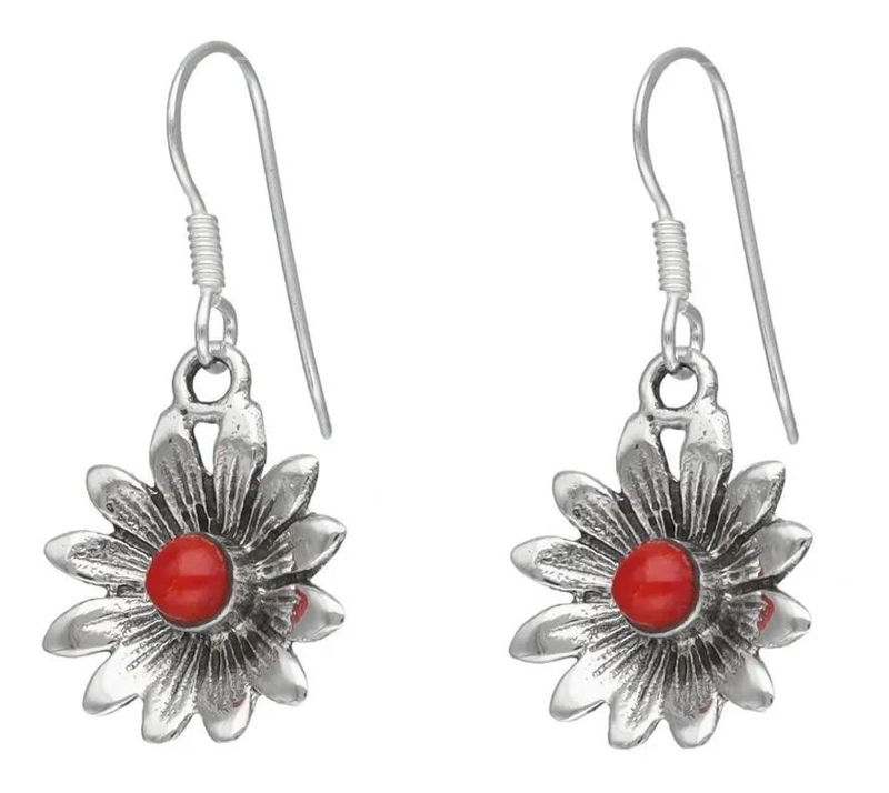 AROS COLGANTES DE PLATA 925 CON DISEÑO FLORAL DE JASPE - 1