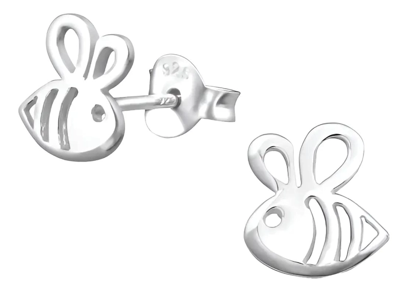 AROS DE PLATA CON DISEÑO DE ABEJITA PARA NIÑAS - 1