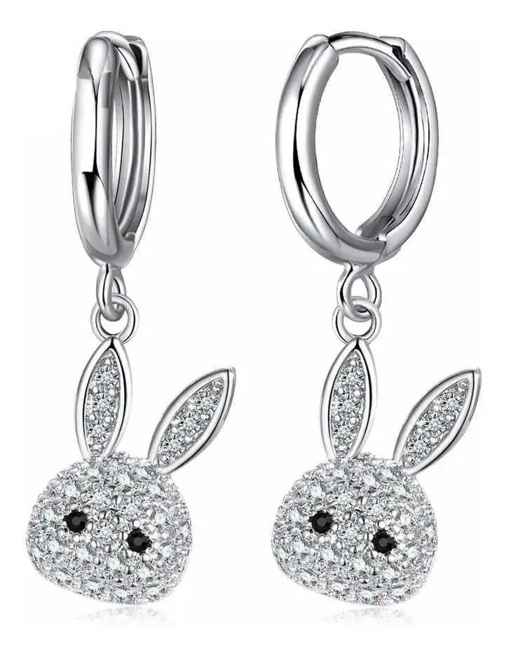 AROS COLGANTES DE CONEJO CON CIRCONES EN PLATA 925 - 1