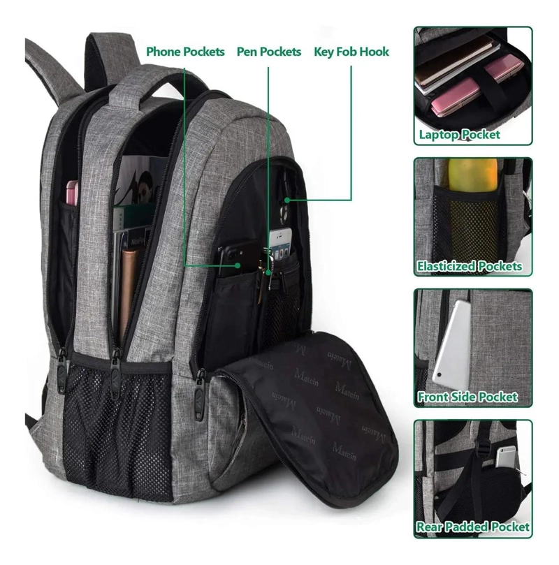 MOCHILA IMPERMEABLE ANTIRROBO PARA NOTEBOOK CON DISEÑO MODERNO - 2