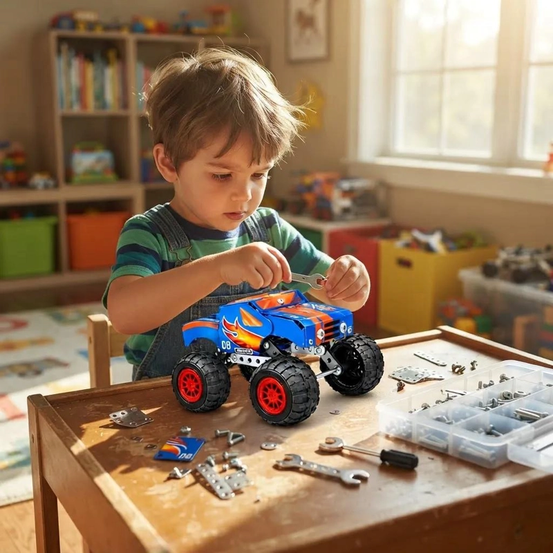 KIT DE CONSTRUCCION MONSTER TRUCK MECANO 149 PIEZAS Y PLUMONES - 1
