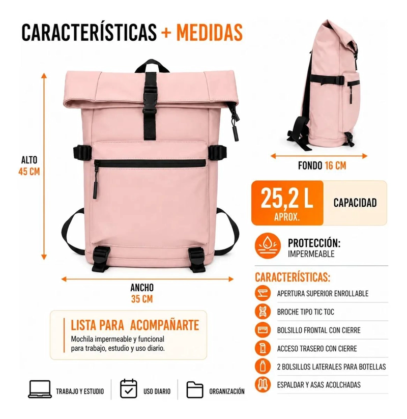 MOCHILA URBANA IMPERMEABLE CON ESPACIO DE SEGURIDAD - 2