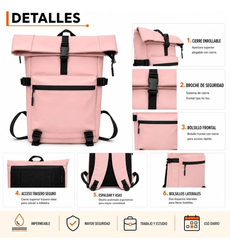 MOCHILA URBANA IMPERMEABLE CON ESPACIO DE SEGURIDAD - 3