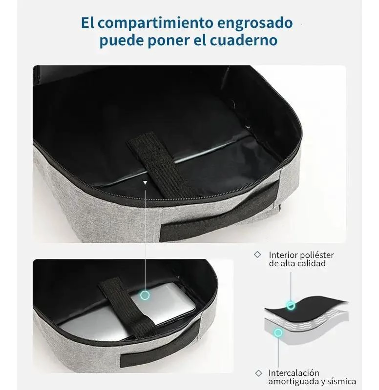 MOCHILA EJECUTIVA ANTIRROBO IMPERMEABLE CON BOLSO COMPLEMENTARIO - 4