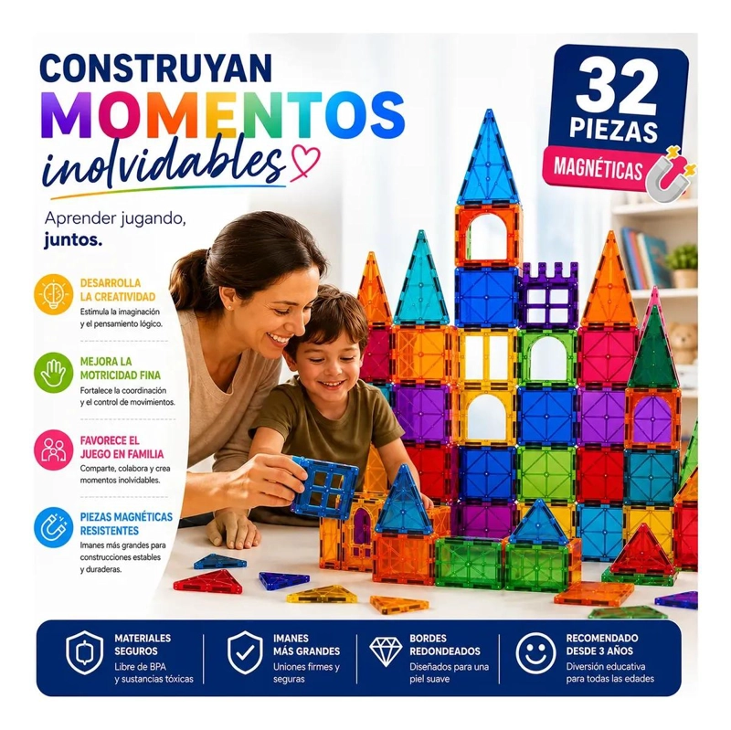 SET DE 32 BLOQUES MAGNE TICOS PARA CONSTRUCCION INFANTIL - 3
