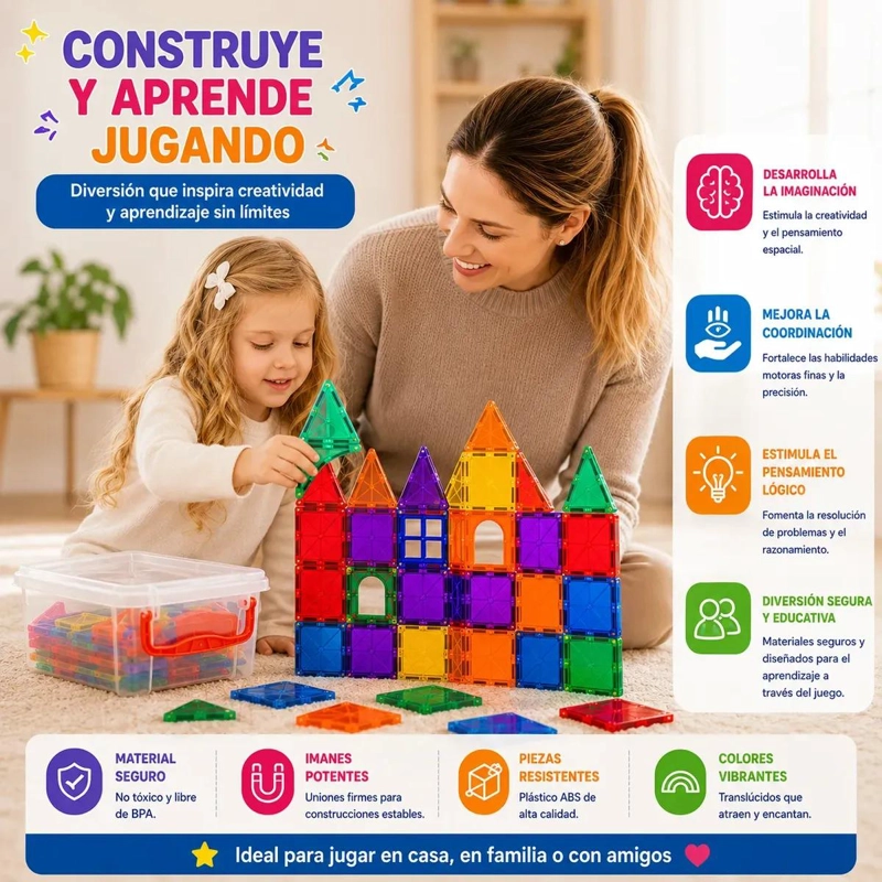SET DE 32 BLOQUES MAGNE TICOS PARA CONSTRUCCION INFANTIL - 9