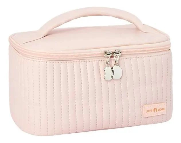 BOLSO ORGANIZADOR DE MAQUILLAJE ROSADO CON COMPARTIMIENTOS - 1