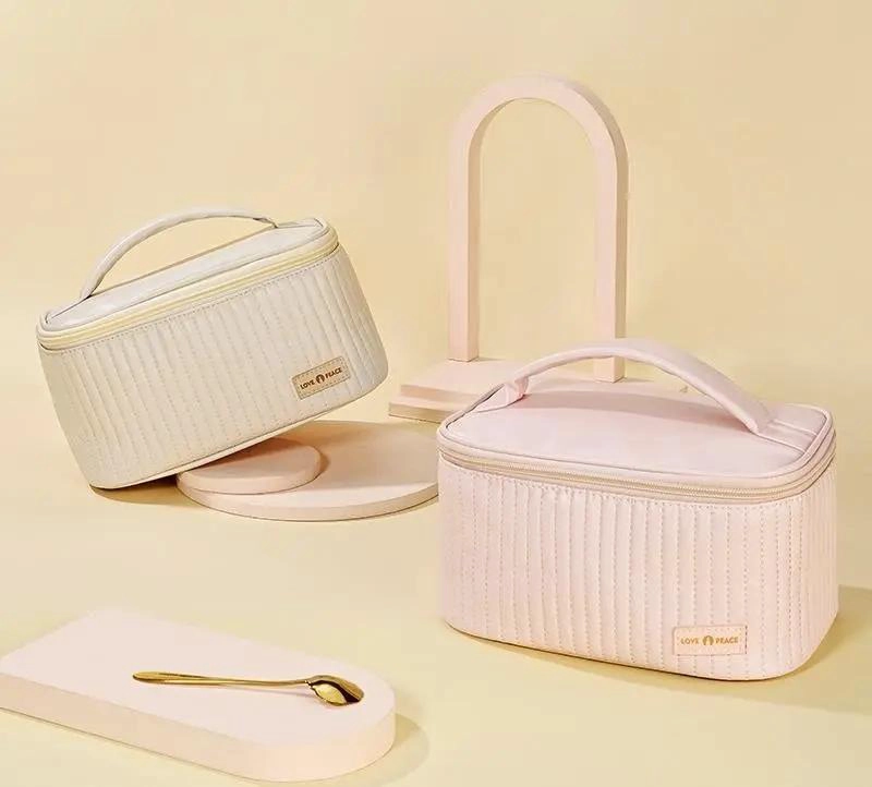 BOLSO ORGANIZADOR DE MAQUILLAJE ROSADO CON COMPARTIMIENTOS - 2
