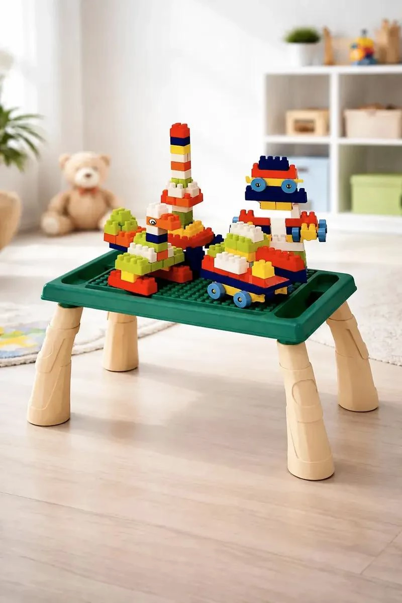JUEGO DE BLOQUES DE CONSTRUCCION 100 PIEZAS CON MESA CREATIVA - 1