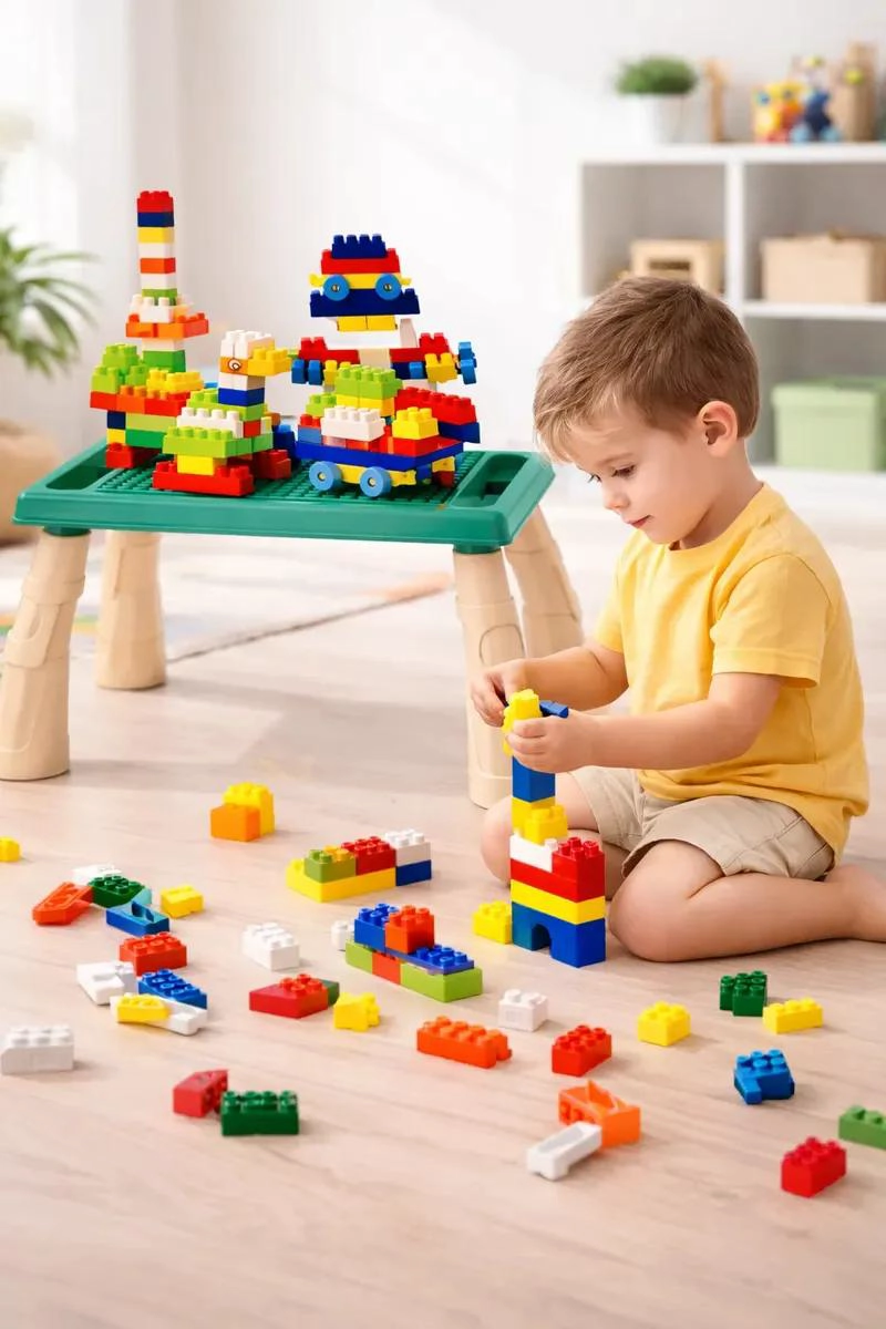 JUEGO DE BLOQUES DE CONSTRUCCION 100 PIEZAS CON MESA CREATIVA - 8