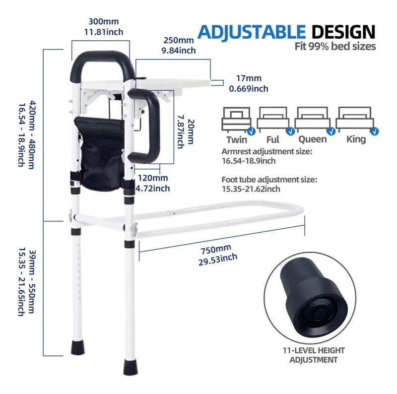 BARANDA DE CAMA LATERAL AJUSTABLE PARA SEGURIDAD DE ADULTOS MAYORES - 2
