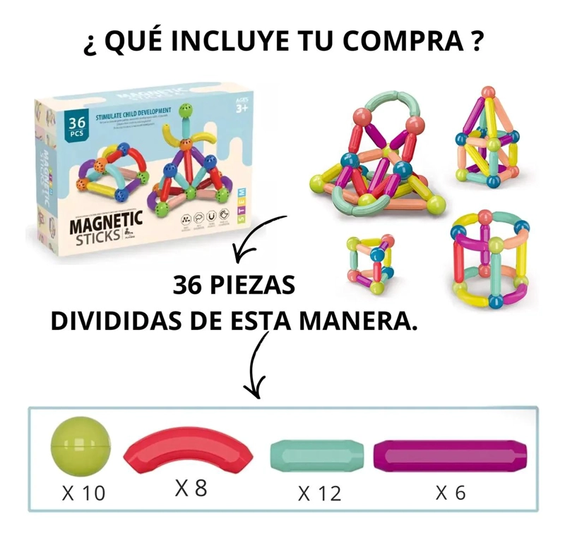 JUEGO DE CONSTRUCCION MAGNE TICO 36 PIEZAS PARA NIÑOS - 7