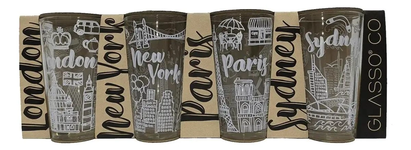 SET DE 4 VASOS ILUSTRADOS DE CIUDADES ICONICAS 475 ML - 1