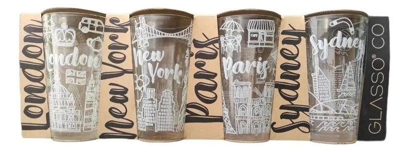 SET DE 4 VASOS ILUSTRADOS DE CIUDADES ICONICAS 475 ML - 2
