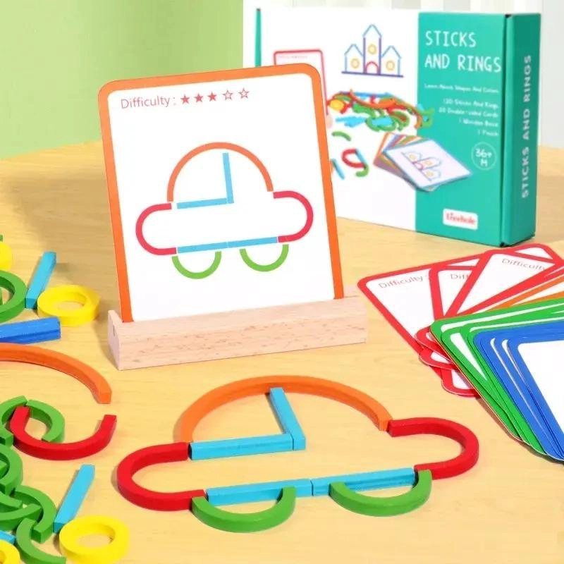 JUEGO EDUCATIVO DE MADERA CON PALITOS Y ANILLOS PARA NIÑOS - 2