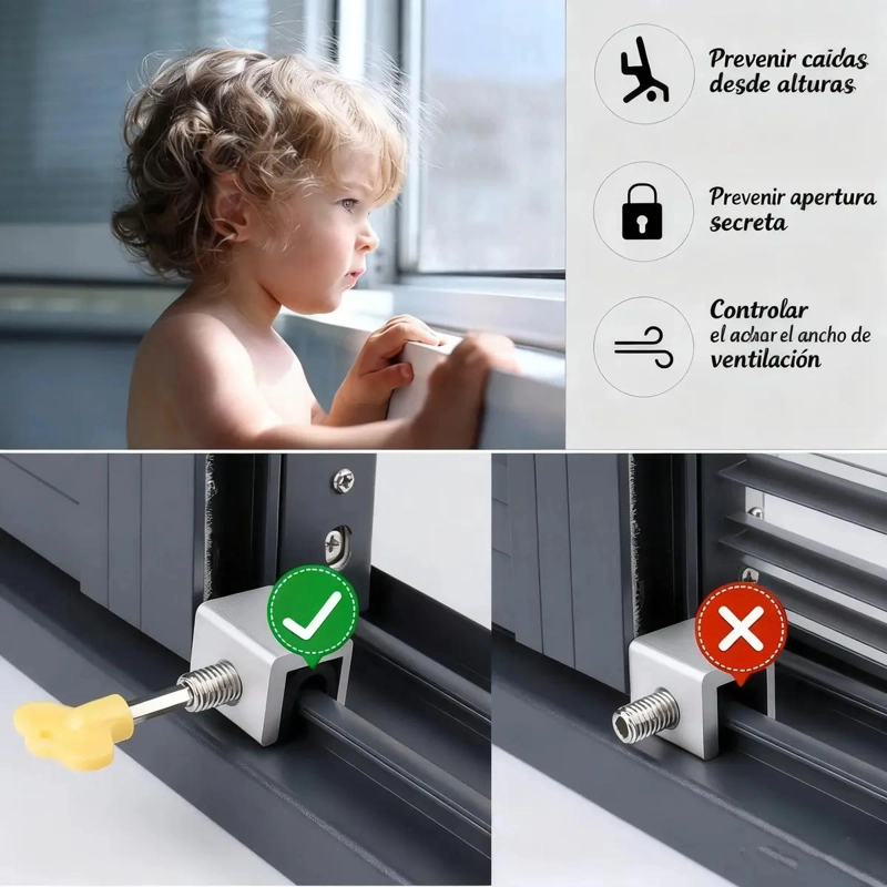 LIMITADOR DE VENTANA DE ALUMINIO PARA SEGURIDAD INFANTIL 10 PIEZAS - 4