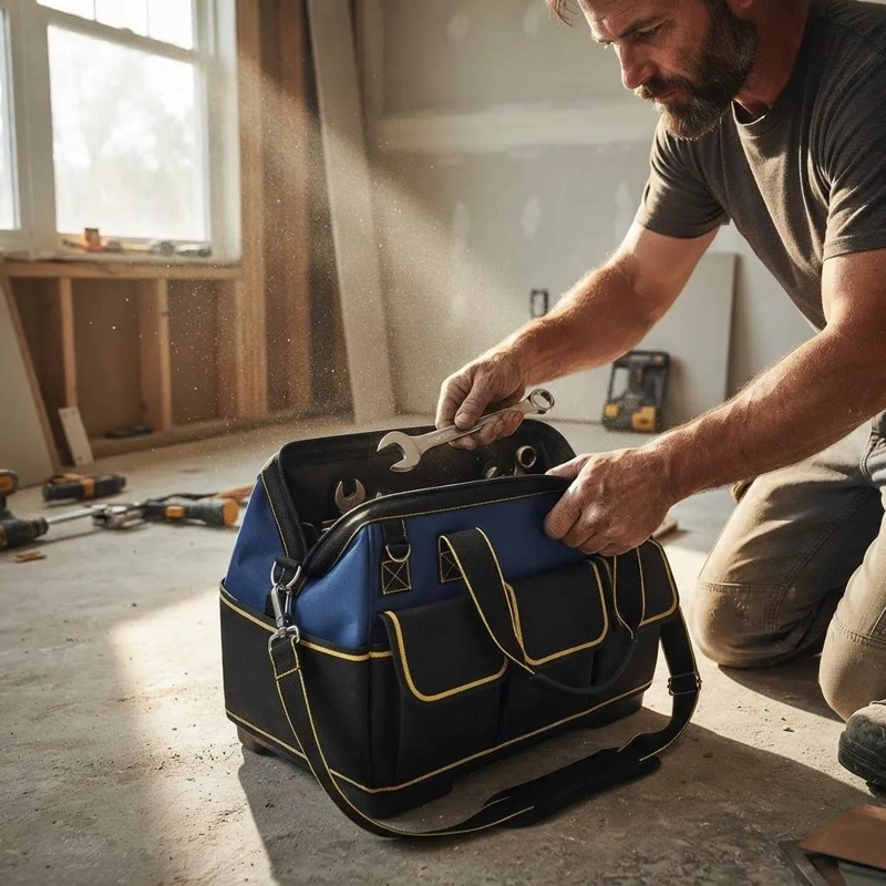 MOCHILA DE HERRAMIENTAS CON FONDO PLASTICO Y GRAN CAPACIDAD - 5