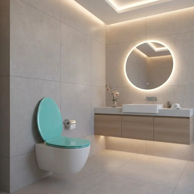TAPA DE ASIENTO INODORO COLOR CELESTE PARA BAÑO - 5