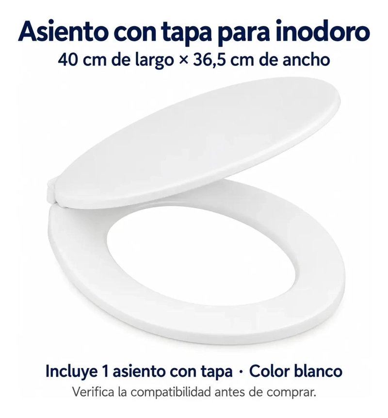 ASIENTO Y TAPA OVALADA PARA INODORO 40CM X 36.5CM COLOR BLANCO - 8