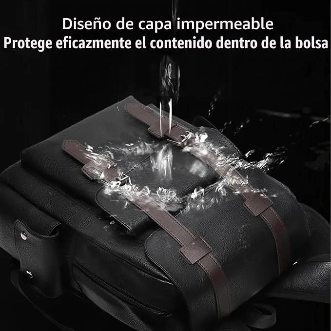 MOCHILA DE CUERO IMPERMEABLE PARA NOTEBOOK Y VIAJES - 3