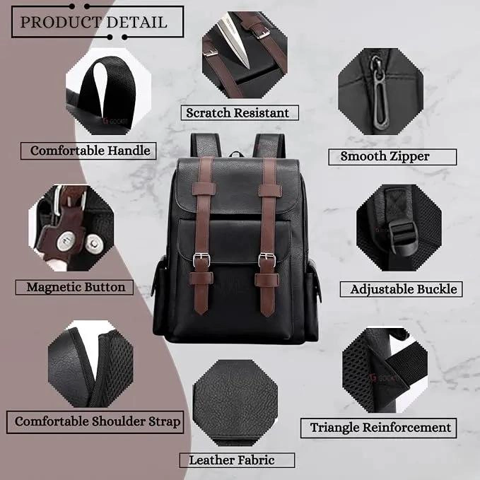 MOCHILA DE CUERO IMPERMEABLE PARA NOTEBOOK Y VIAJES - 9