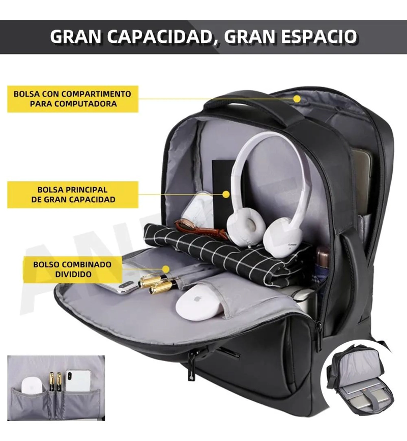 MOCHILA ANTIRROBO IMPERMEABLE PARA NOTEBOOK CON PUERTO USB - 4