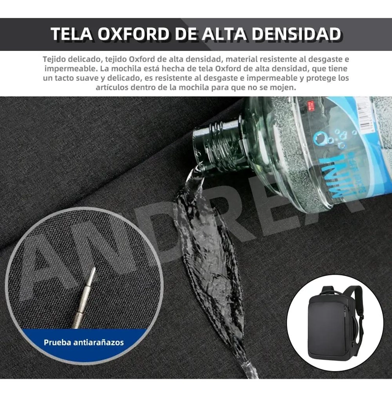 MOCHILA ANTIRROBO IMPERMEABLE PARA NOTEBOOK CON PUERTO USB - 5