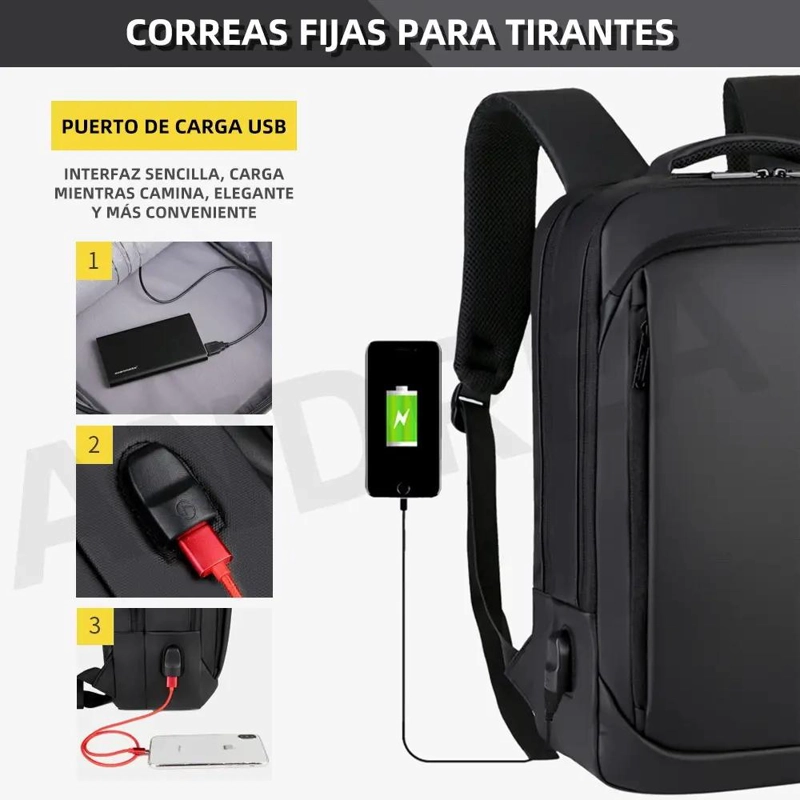 MOCHILA ANTIRROBO IMPERMEABLE PARA NOTEBOOK CON PUERTO USB - 8