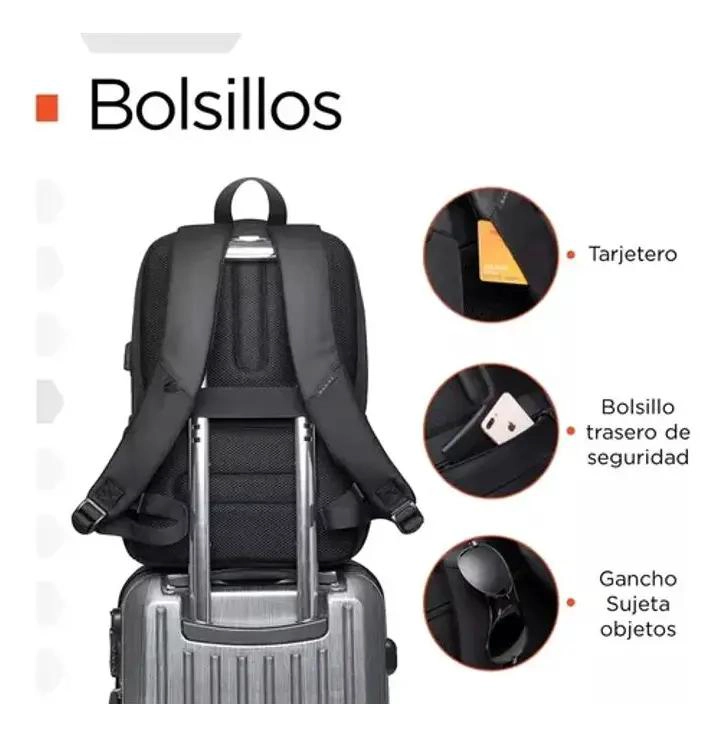 MOCHILA IMPERMEABLE ANTIRROBO CON CARGADOR USB Y COMPARTIMENTOS - 6