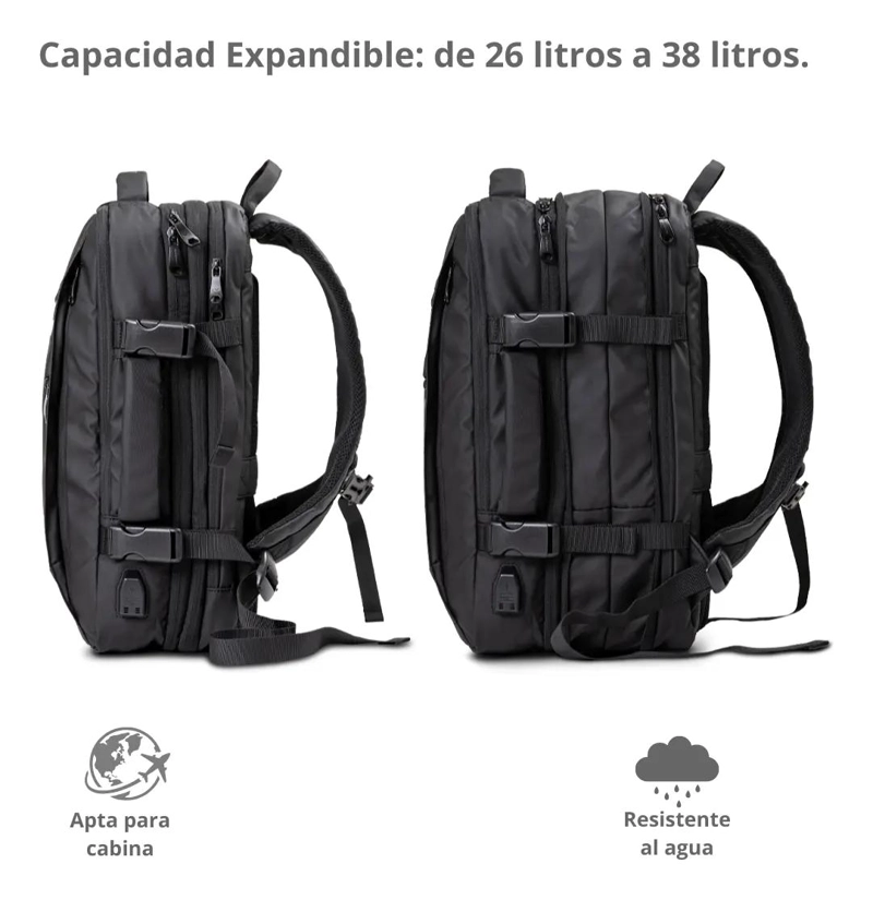 MOCHILA MALETA IMPERMEABLE ANTIRROBO EXPANDIBLE 35 LITROS - 4