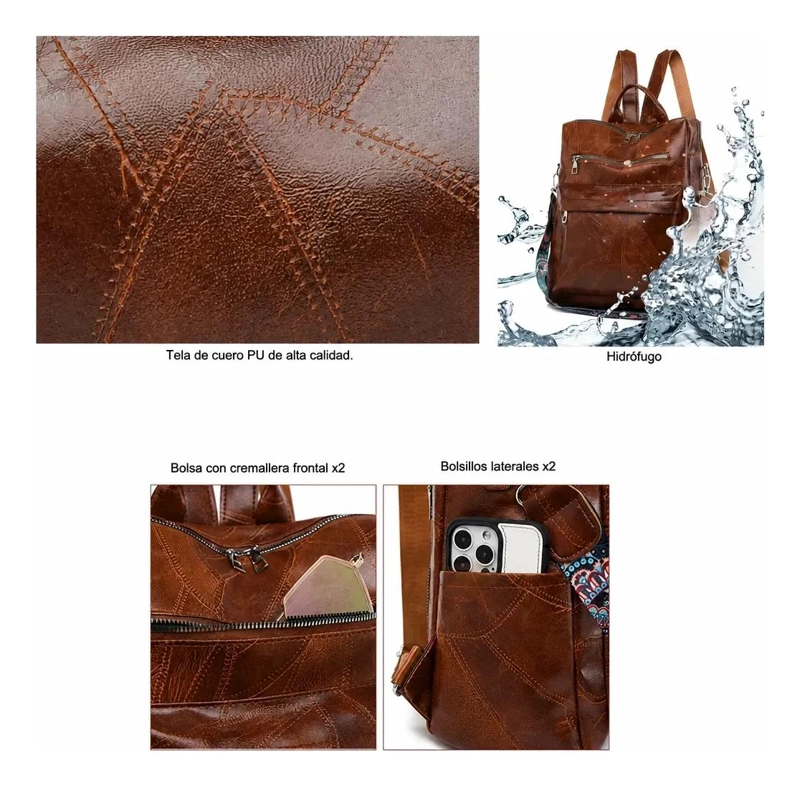 MOCHILA DE CUERO PU IMPERMEABLE PARA MUJER IDEAL PARA VIAJES - 3