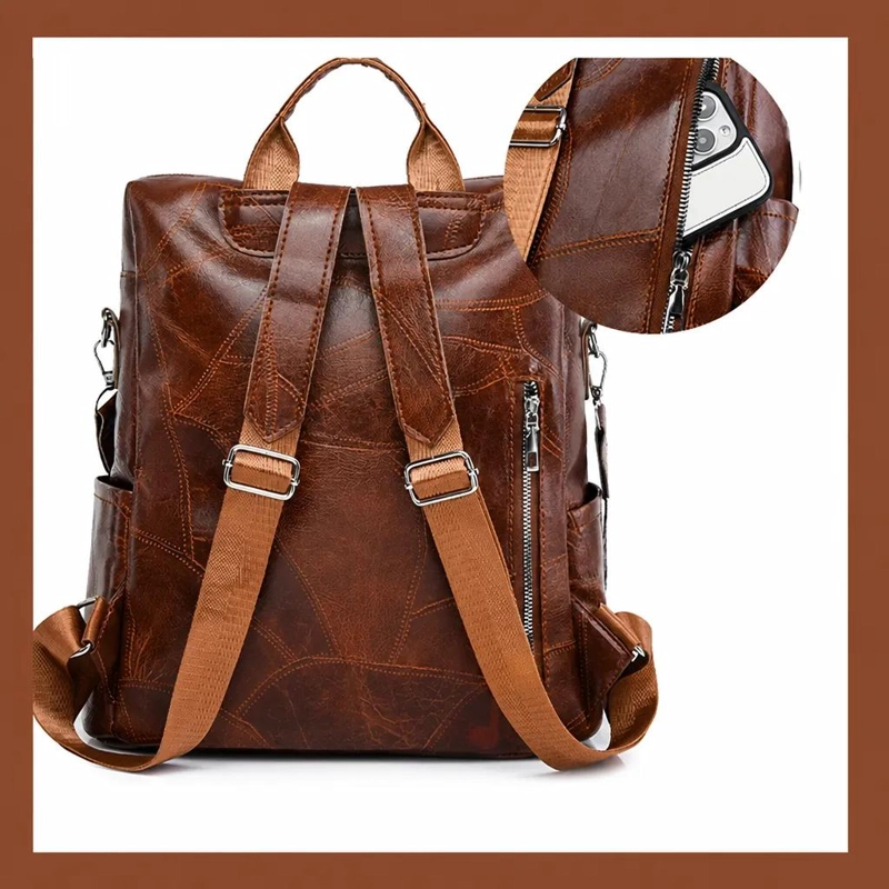 MOCHILA DE CUERO PU IMPERMEABLE PARA MUJER IDEAL PARA VIAJES - 4