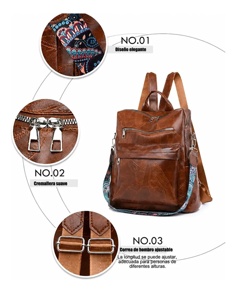 MOCHILA DE CUERO PU IMPERMEABLE PARA MUJER IDEAL PARA VIAJES - 6