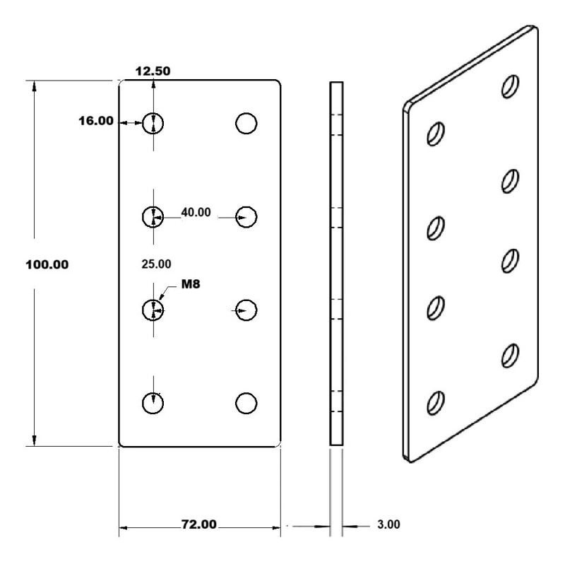 PLACA UNION RECTANGULAR PARA PERFILES DE ALUMINIO 40X80 MM - 3