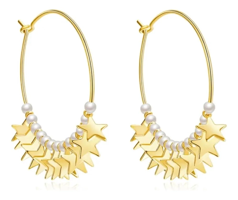 AROS DE PLATA 925 CON BAÑO DE ORO Y PERLAS BLANCAS - 5
