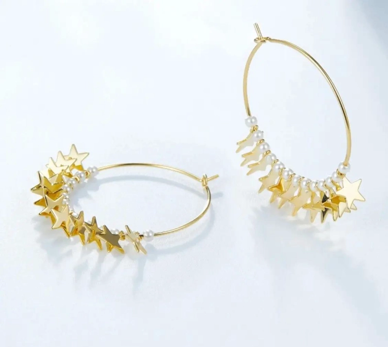 AROS DE PLATA 925 CON BAÑO DE ORO Y PERLAS BLANCAS - 6