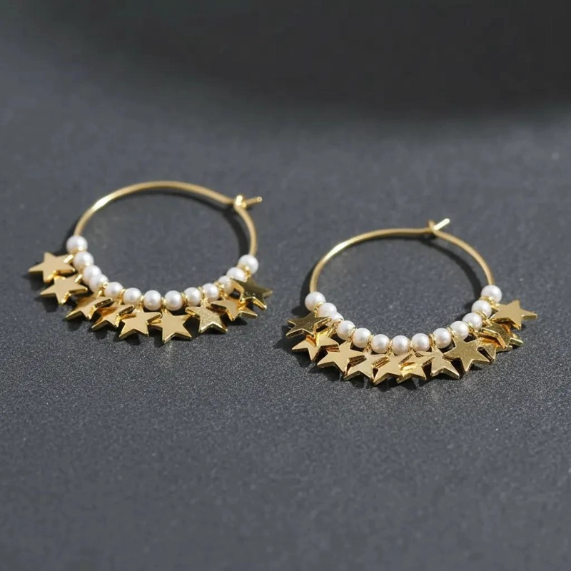 AROS DE PLATA 925 CON BAÑO DE ORO Y PERLAS BLANCAS - 7