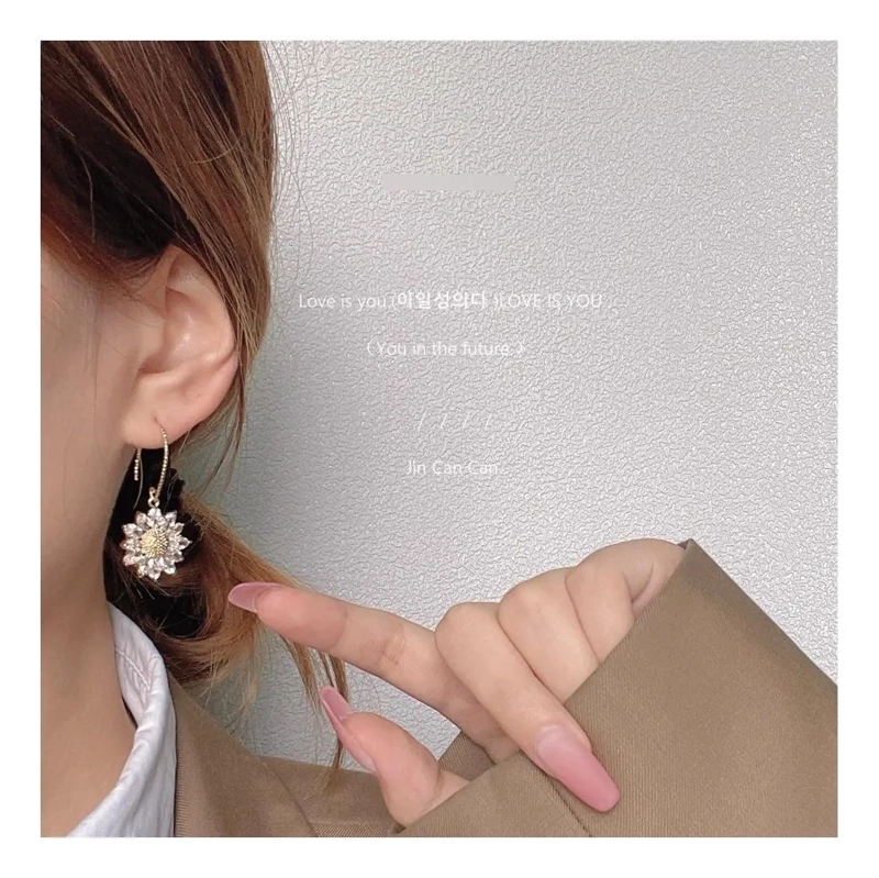 AROS PENDIENTES GIRASOL CON ZIRCONIAS EN ORO 14K - 2