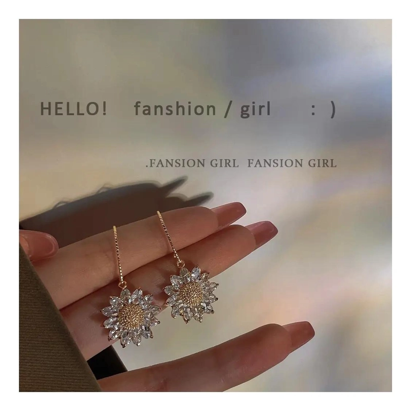 AROS PENDIENTES GIRASOL CON ZIRCONIAS EN ORO 14K - 3