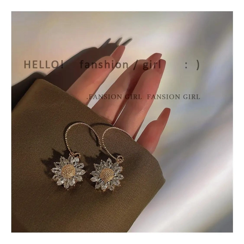 AROS PENDIENTES GIRASOL CON ZIRCONIAS EN ORO 14K - 4