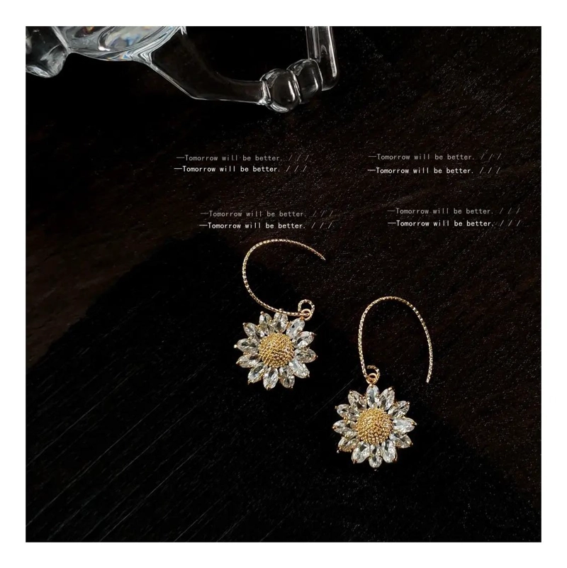 AROS PENDIENTES GIRASOL CON ZIRCONIAS EN ORO 14K - 5