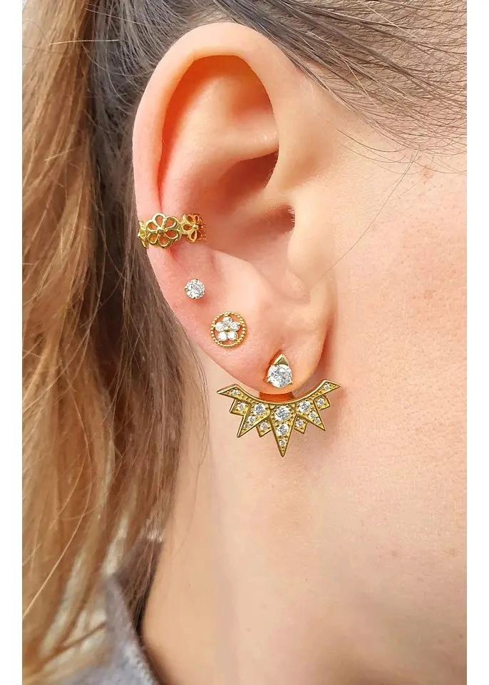 AROS MANDALA REDONDOS DE PLATA 925 CHAPADOS EN ORO - 2