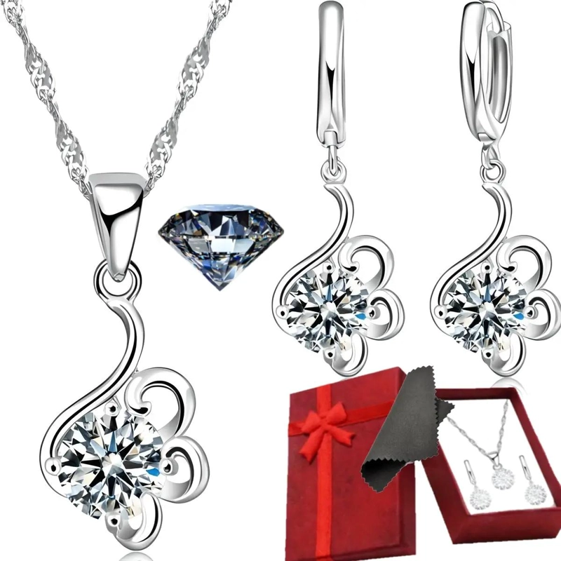 CONJUNTO DE JOYERIA DE PLATA 925 CON AROS Y COLLAR ELEGANTE - 1