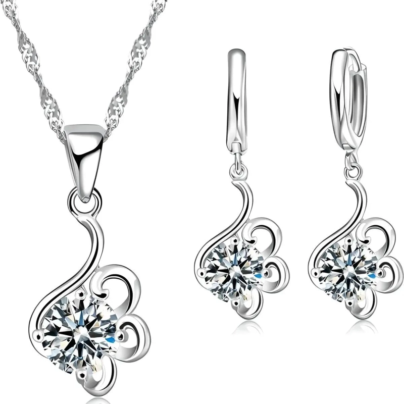 CONJUNTO DE JOYERIA DE PLATA 925 CON AROS Y COLLAR ELEGANTE - 2
