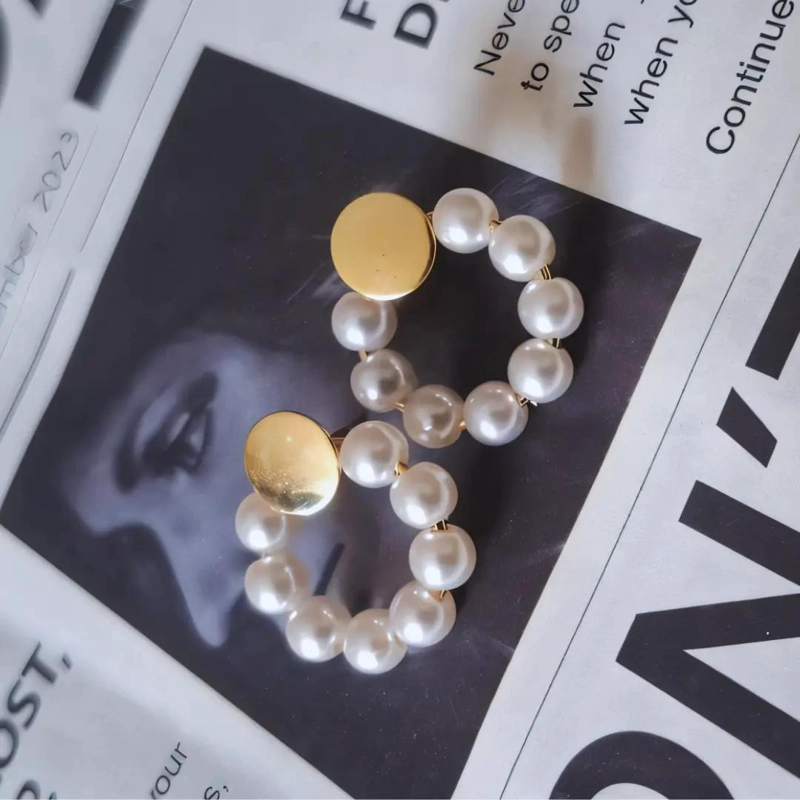 AROS ENCHAPADOS EN ORO CON PERLAS DE IMITACION ELEGANTES - 4