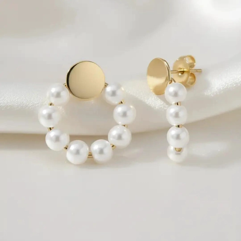 AROS ENCHAPADOS EN ORO CON PERLAS DE IMITACION ELEGANTES - 5