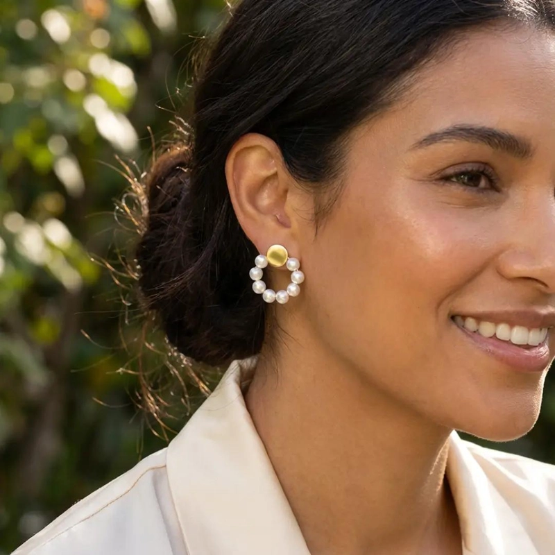 AROS ENCHAPADOS EN ORO CON PERLAS DE IMITACION ELEGANTES - 6