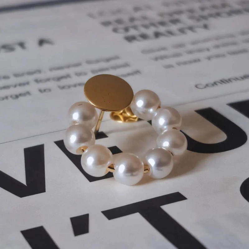 AROS ENCHAPADOS EN ORO CON PERLAS DE IMITACION ELEGANTES - 7